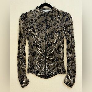 Joseph Ribkoff Black & Gold/Taupe Floral Velvet Jacket Blazer with Zip Front